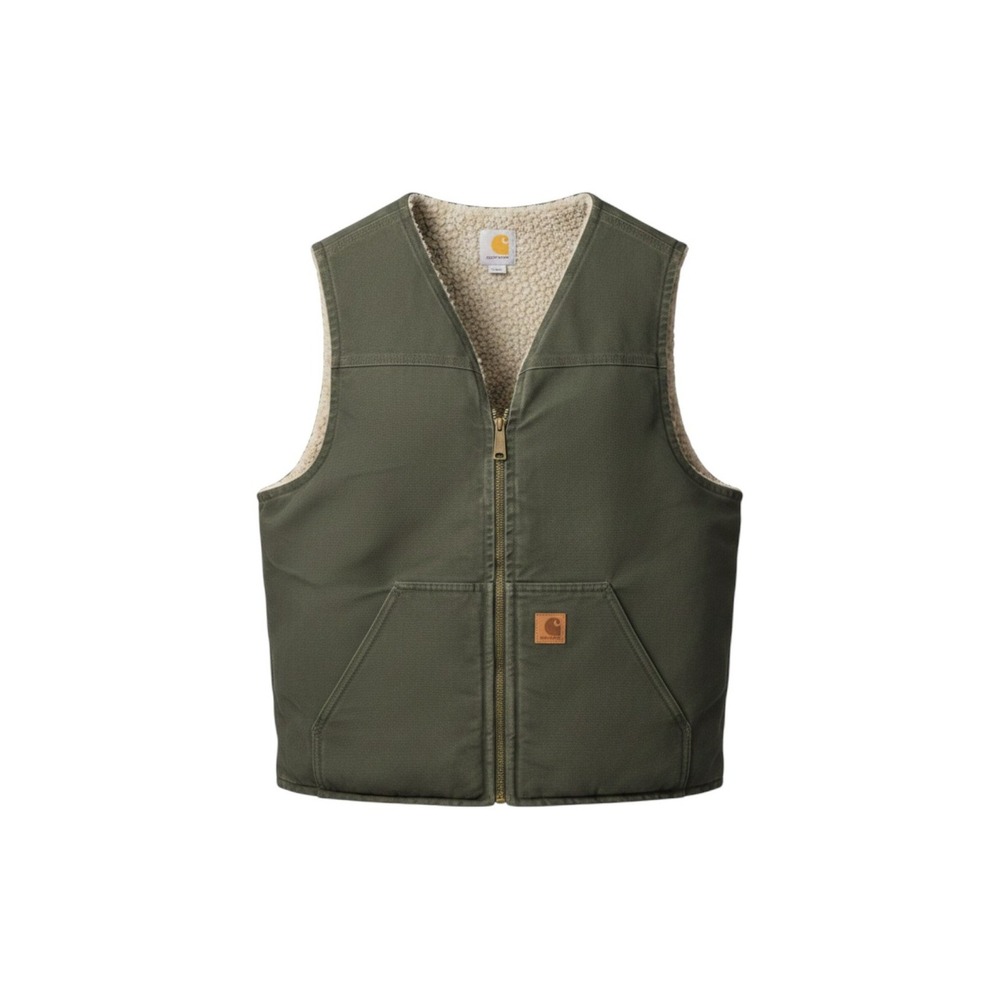 Carhartt Mens Moss Green Washed Duck Sherpa Lined Relaxed Fit Vest V03 MS0